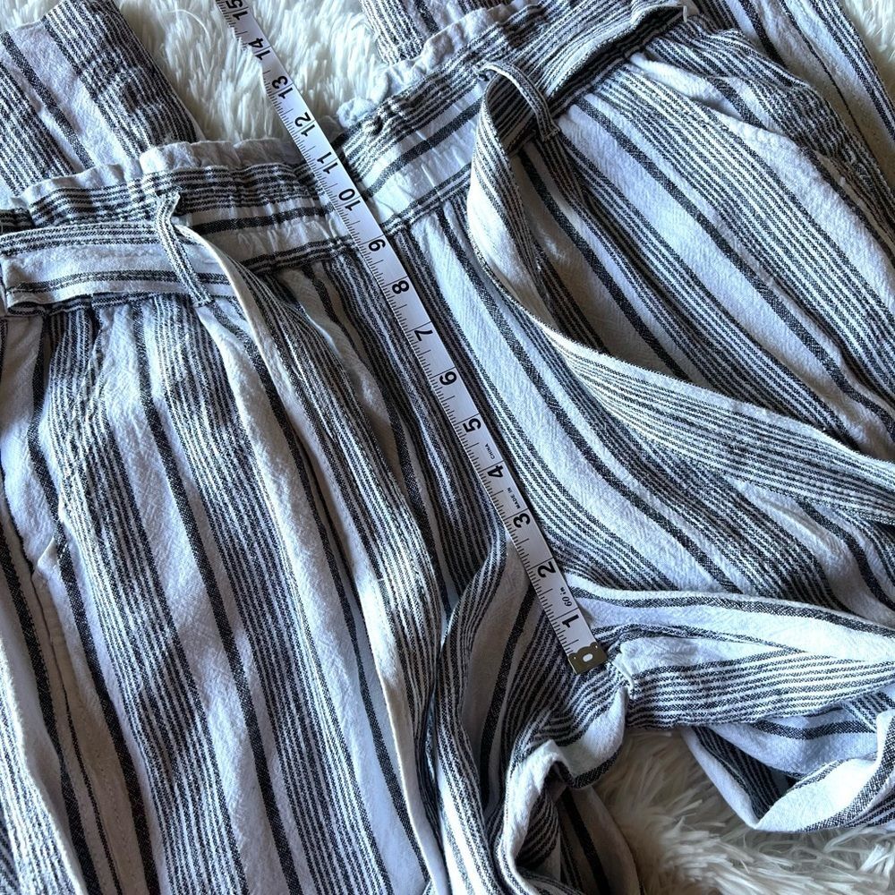 Jolt Black and White Striped Tie Waist Linen Blend Pants - Picture 6 of 12